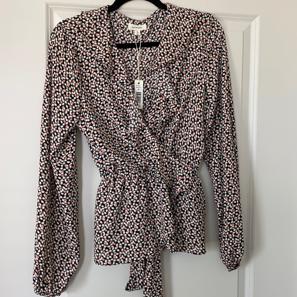 Printed Top with Tie Detail and Soft Ruffles